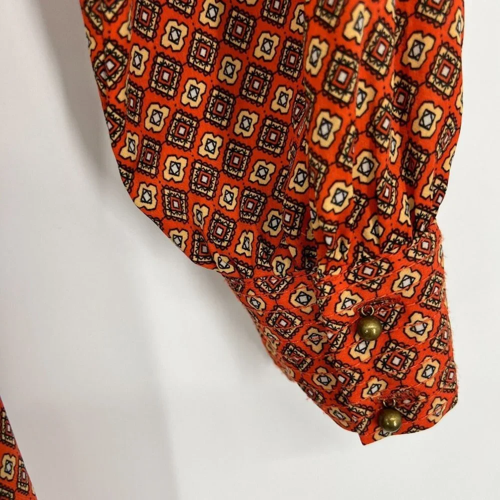 Banana Republic Dress Orange Printed V Neck Long Sleeve Tie Waist - Picture 11 of 11